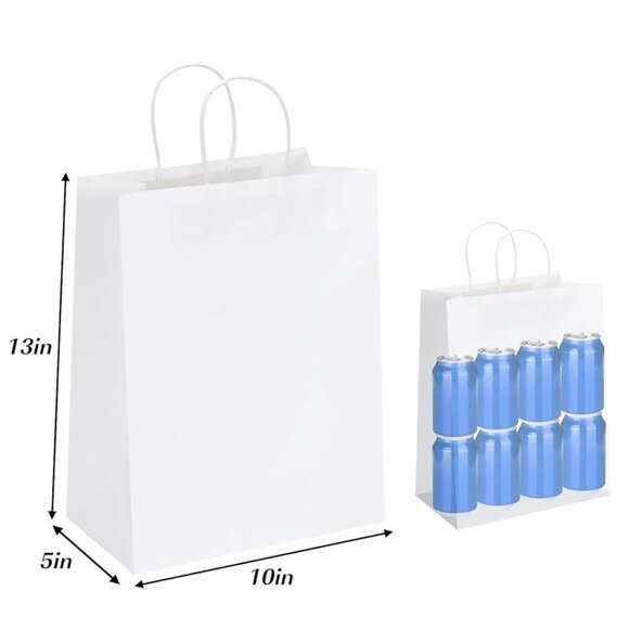 Greenii - 100 White Paper With Handles Kraft 10 * 5 * 13 Party Gift Bags - Picture 2 of 7